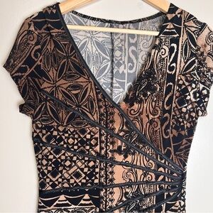 Chic & Gorgeous Black & Brown Geometric Flattering Fit Midi Dress Sz S-M EUC
